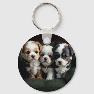Super Schattigee Puppies op de bank 2 Sleutelhanger