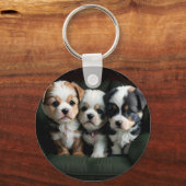 Super Schattigee Puppies op de bank 2 Sleutelhanger (Achterkant)