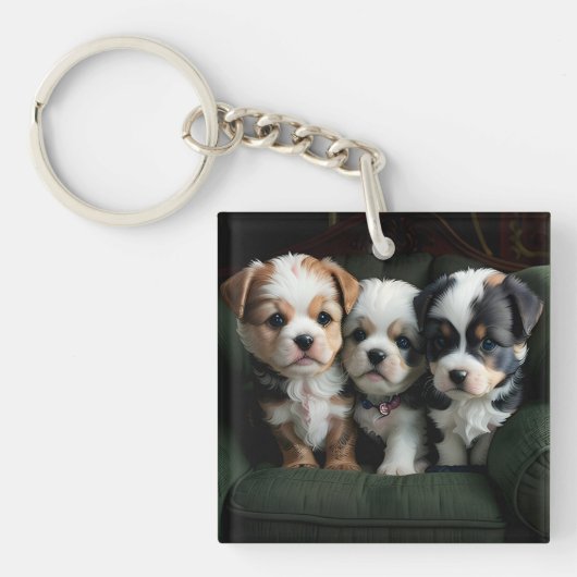 Super Schattigee Puppies op de bank 2 Sleutelhanger (voorkant)