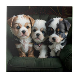 Super Schattigee Puppies op de bank 2 Tegeltje