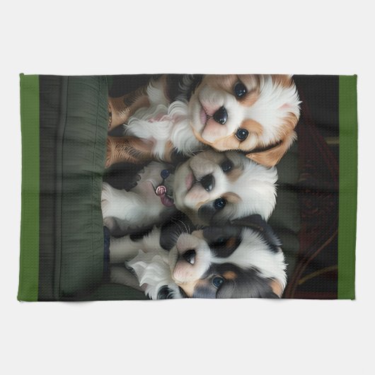 Super Schattigee Puppies op de bank 2 Theedoek (Horizontaal)