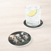 Super Schattigee Puppies op de bank 2 Zandsteen Onderzetter (Zijkant)