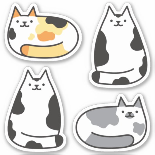 Super Schattigee ronde Kawaii Calico Cats Sticker (Voorkant)