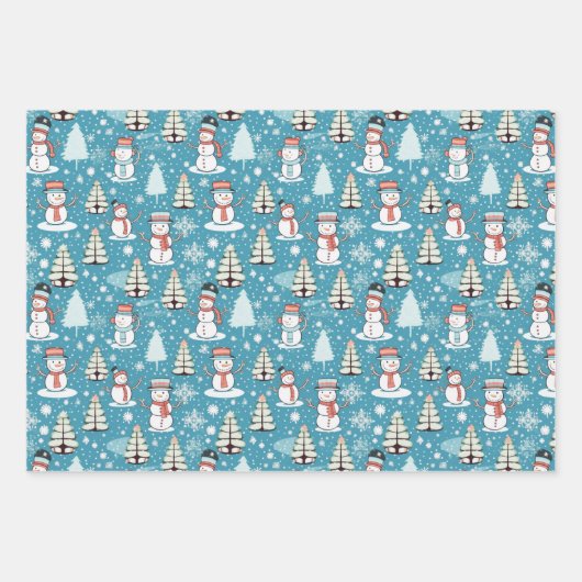 Super Schattigee sneeuwman en kerstbomen kerst Inpakpapier Vel (Voorkant 2)