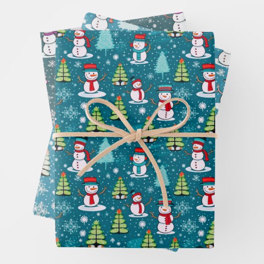 Super Schattigee sneeuwman en kerstbomen kerst Inpakpapier Vel (In situ)