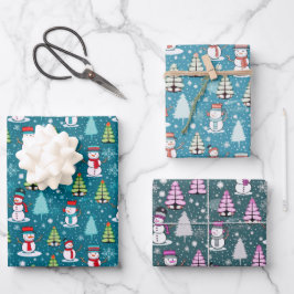 Super Schattigee sneeuwman en kerstbomen kerst Inpakpapier Vel