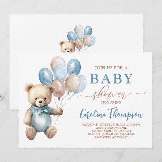 Super Schattigee Teddy Bear Boy Blue Pastel Baby s Kaart (Voorkant / Achterkant)