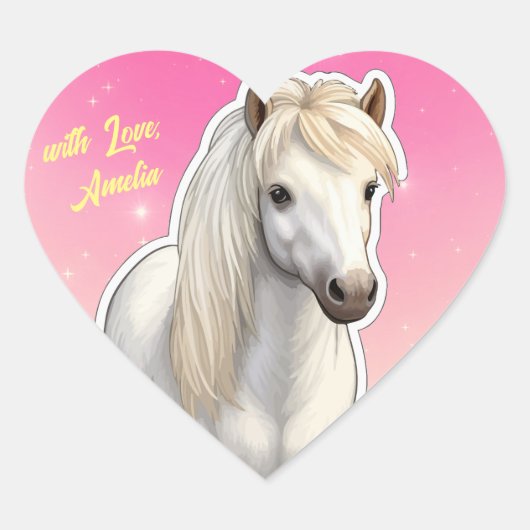 Super Schattigee witte Pony Hart Sticker (Voorkant)