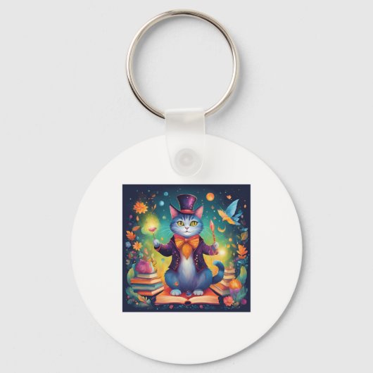 Super Schattigee Wizard Cat Sticker Sleutelhanger (Voorkant)