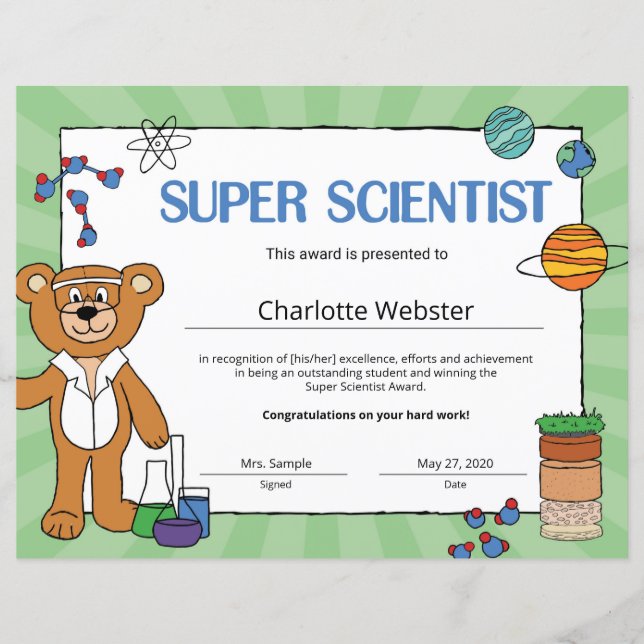 Super Scientist Student Recognition Certificates (Voorkant)