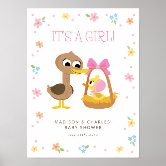 Super Simpel | 5 Eendjes Meisjes Baby Shower Poster (Voorkant)