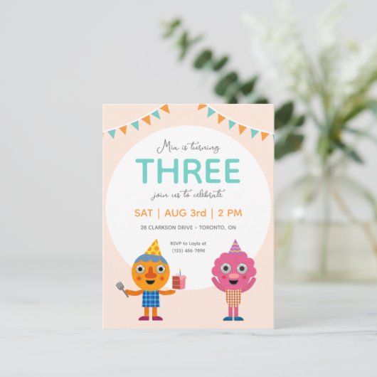 Super Simpel | Noedel & Vrienden  Roze Verjaardag Briefkaart (Staand voorkant)