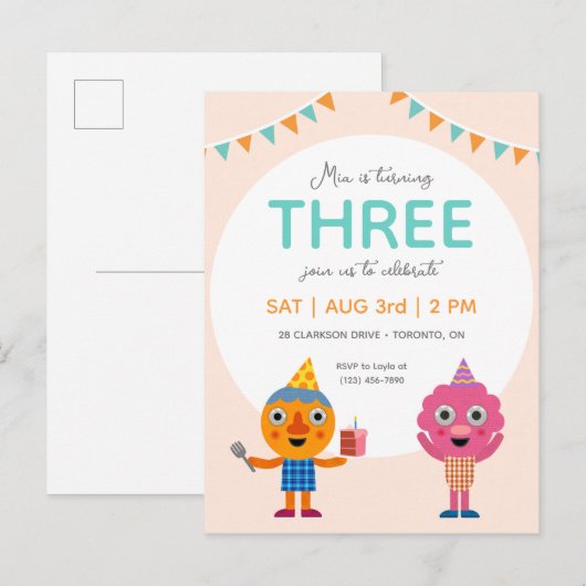 Super Simpel | Noodle en vriendjes Roze verjaarda Briefkaart (Voorkant / Achterkant)