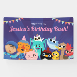 Super Simple Karakters Feestelijke Verjaardagsbann Spandoek