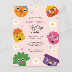 Super Simple   Noodle & Pals Roze Bloemen Verjaard Briefkaart