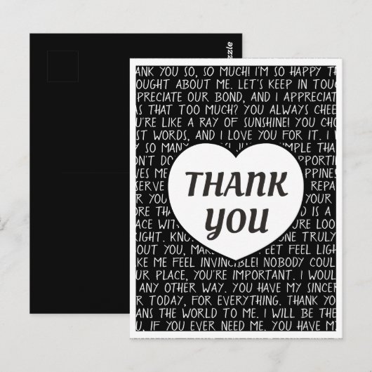 Super Sincere Black en White Hartelijk dank Briefkaart (Voorkant / Achterkant)