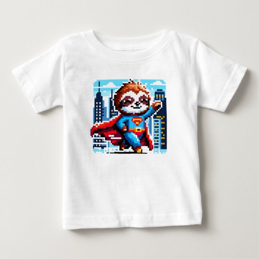 Super Sloth Funny Pixel Art Hero Cityscape Design (Voorkant)