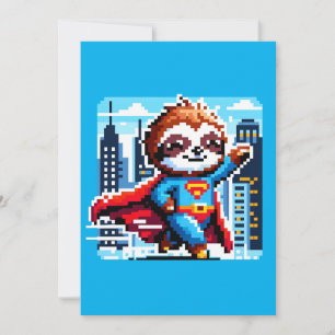 Super Sloth Funny Pixel Art Hero Cityscape Design Feestdagenkaart