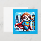 Super Sloth Funny Pixel Art Hero Cityscape Design Kaart (Voorkant / Achterkant)