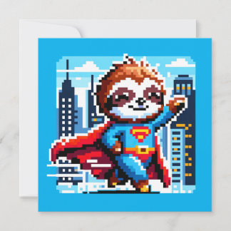 Super Sloth Funny Pixel Art Hero Cityscape Design Kaart