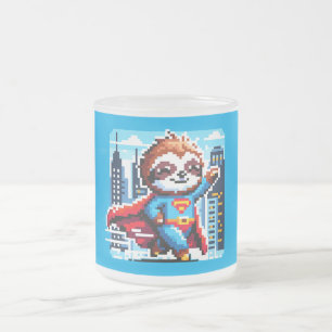 Super Sloth Funny Pixel Art Hero Cityscape Design Matglas Koffiemok