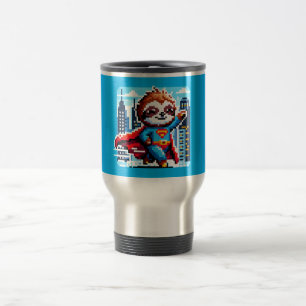 Super Sloth Funny Pixel Art Hero Cityscape Design Reisbeker