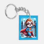 Super Sloth Funny Pixel Art Hero Cityscape Design Sleutelhanger (Voorkant Links)
