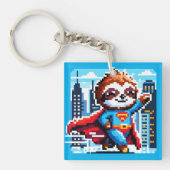 Super Sloth Funny Pixel Art Hero Cityscape Design Sleutelhanger (Voorkant)