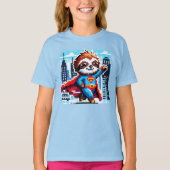 Super Sloth Funny Pixel Art Hero Cityscape Design T-shirt (Voorkant)