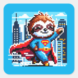 Super Sloth Funny Pixel Art Hero Cityscape Design Vierkante Sticker