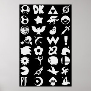 Super Smash Bros Ultimate-reeks Logo White Ico Poster