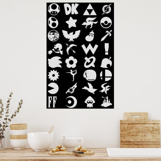 Super Smash Bros Ultimate-reeks Logo White Ico Poster (Keuken)