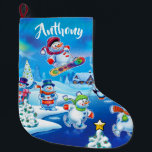 Super Snowman party aangepast kerstcadeau Grote Kerstsok<br><div class="desc">Super Snowman feest op maat voor kerstmis.
Een winterwonderland van skateboarden,  slikken,  sneeuwboarden,  sneeuwpoppen en meisjes.
Het is zo makkelijk om de naam bovenaan te veranderen en dit echt tot een schattige seizoensgeschiedenis te maken.</div>