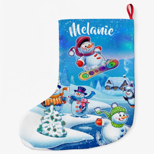 Super Snowman party aangepaste kerstkous Grote Kerstsok (Achterkant)