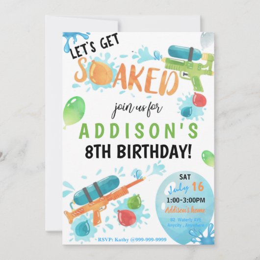 Super Soaker Birthday Invitation Kaart (Voorkant)