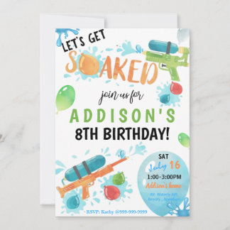 Super Soaker Birthday Invitation Kaart