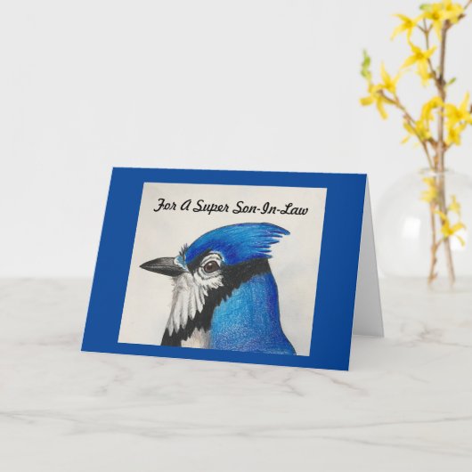 Super Son-In-Law Vaders Dag Blue Jay Natuur Bird Kaart (Gele Bloem)