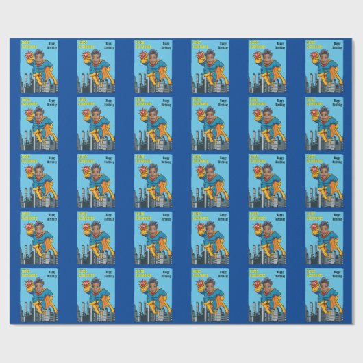 Super Special Kind's grootste superheld blauw Cadeaupapier (Vlak)