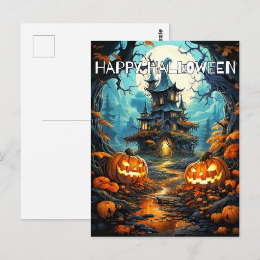 Super Spooky Haunted House & Pompoenen Briefkaart (Voorkant / Achterkant)