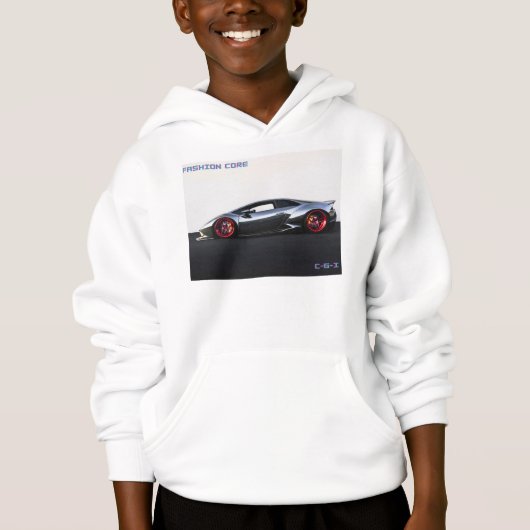 Super sportwagen op jongens witte trui hoodie (Voorkant)