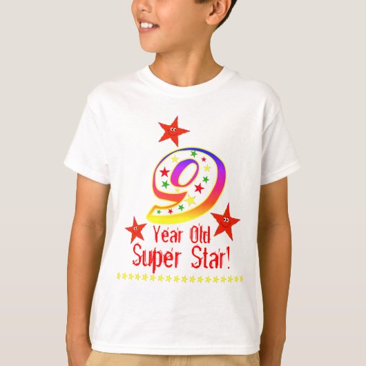 Super Star 9th Birthday Shirt voor jongens (Voorkant)