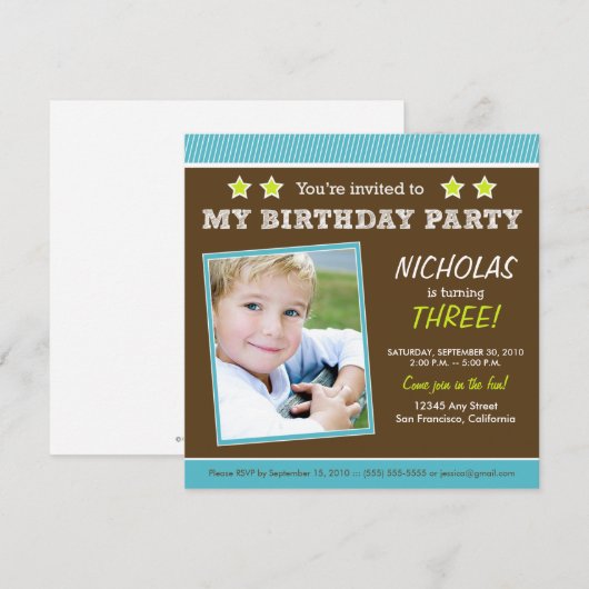 Super Star. Aqua Birthday Party Invitation Kaart (Voorkant / Achterkant)