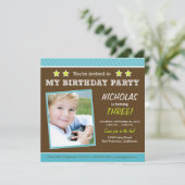 Super Star. Aqua Birthday Party Invitation Kaart (Staand voorkant)