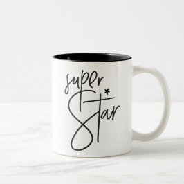 SUPER STAR beloning moderne chique hand geletterd  Tweekleurige Koffiemok