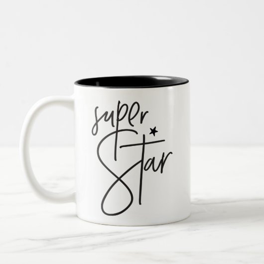SUPER STAR beloning moderne chique hand geletterd  Tweekleurige Koffiemok (Links)