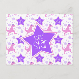 Super Star Dinosaur Briefkaart in Paarse en roze