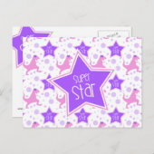 Super Star Dinosaur Briefkaart in Paarse en roze (Voorkant / Achterkant)