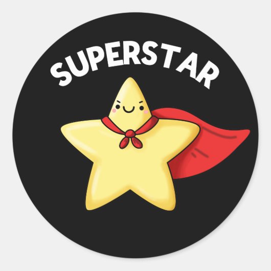 Super Star Funny Astronomy Pun Dark BG Ronde Sticker (Voorkant)
