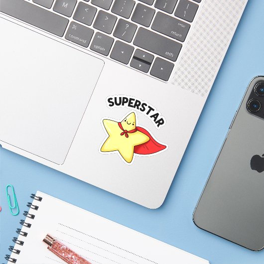Super Star Funny Astronomy Pun Sticker (Laptop met iPhone)