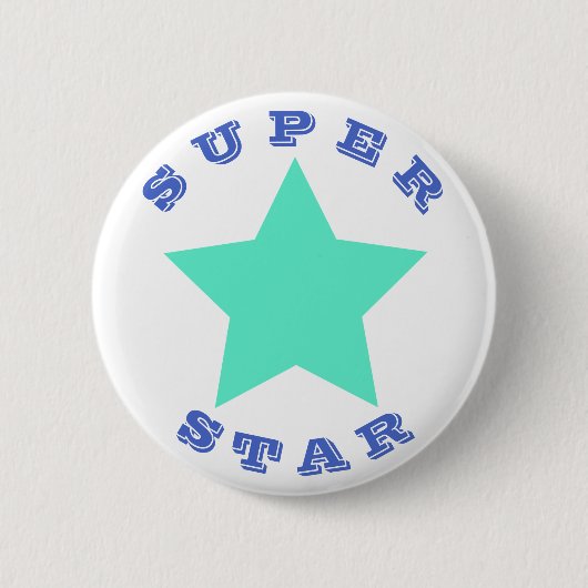 SUPER STAR | Grote Blauwgroen Star-Button Ronde Button 5,7 Cm (Voorkant)